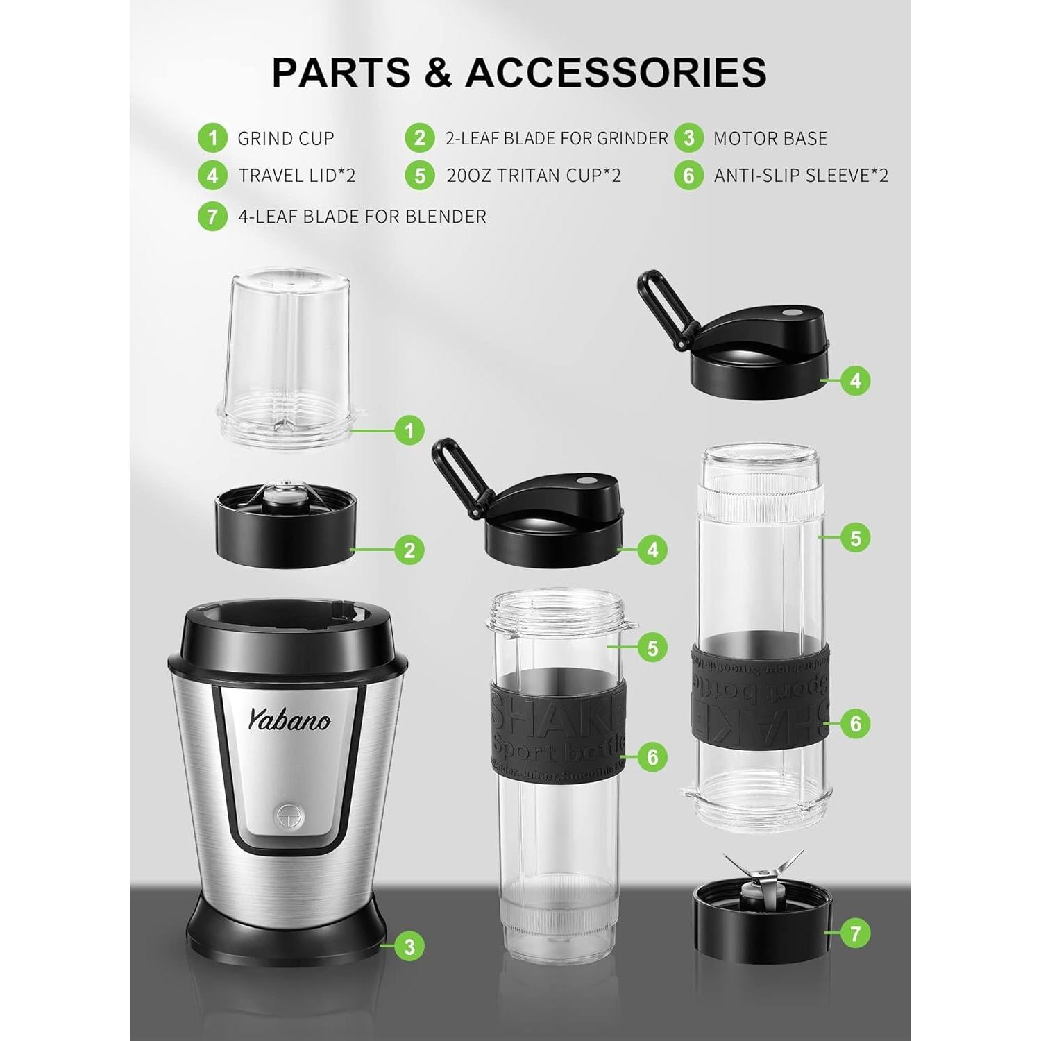 Batidora Personal Yabano 500W 3 en 1 con Botellas 600ml