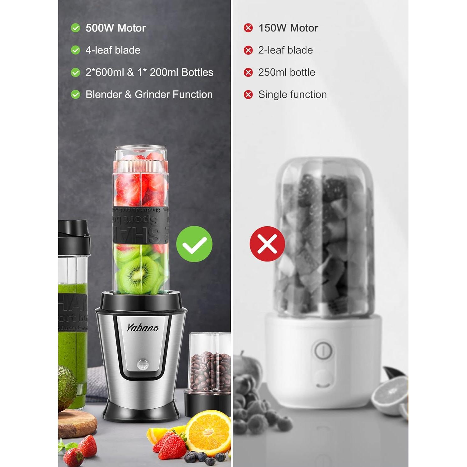 Batidora Personal Yabano 500W 3 en 1 con Botellas 600ml