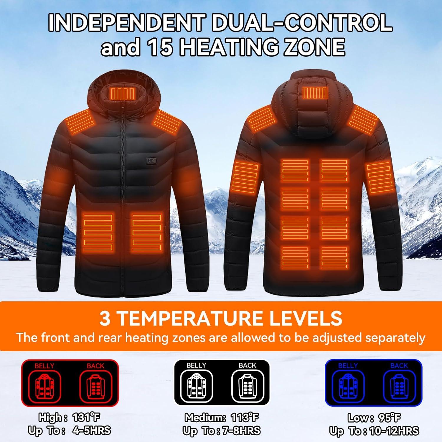 Chaqueta Calefaccionada Unisex 15 Zonas Control Doble 10000mAh