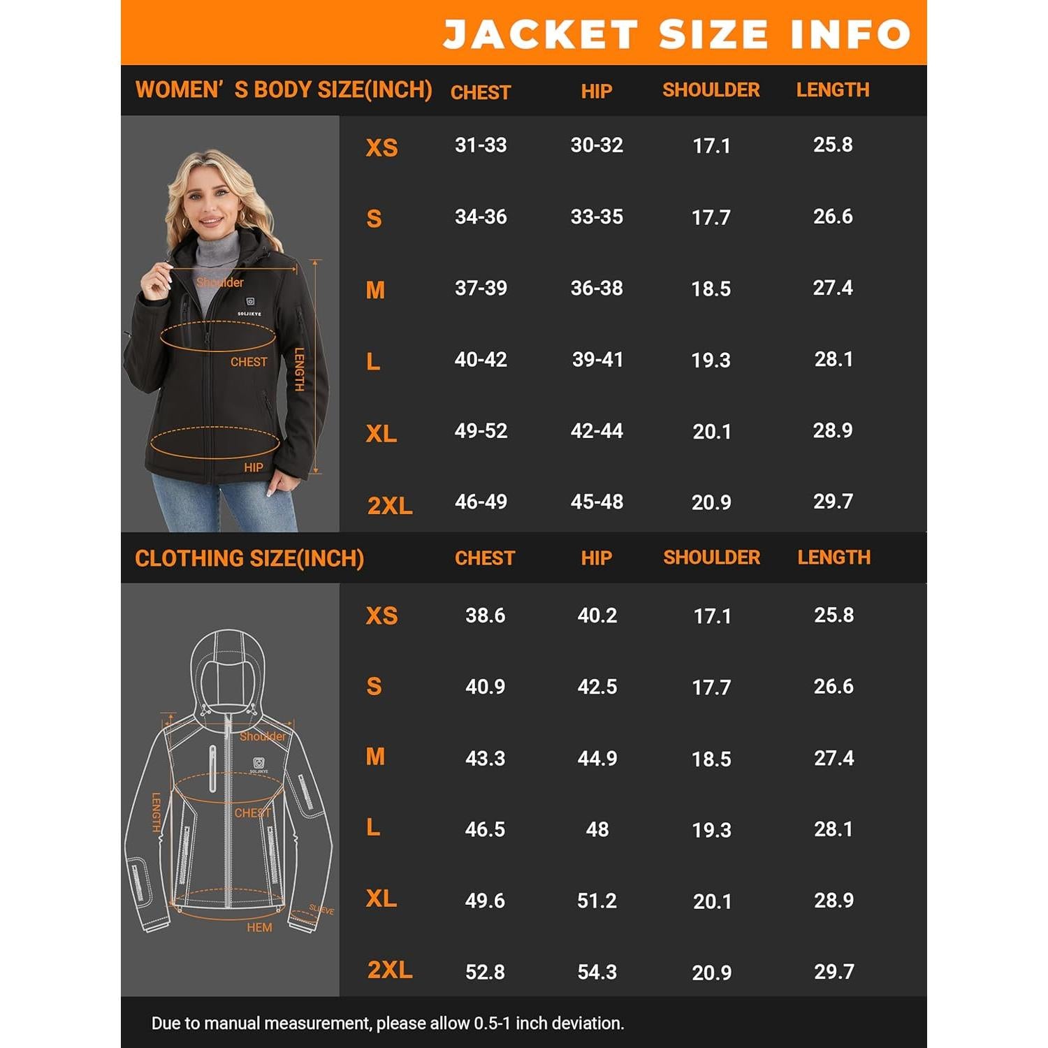 Chaqueta Calentada Eléctrica para Mujeres SOLJIKYE - Mediana, Negra