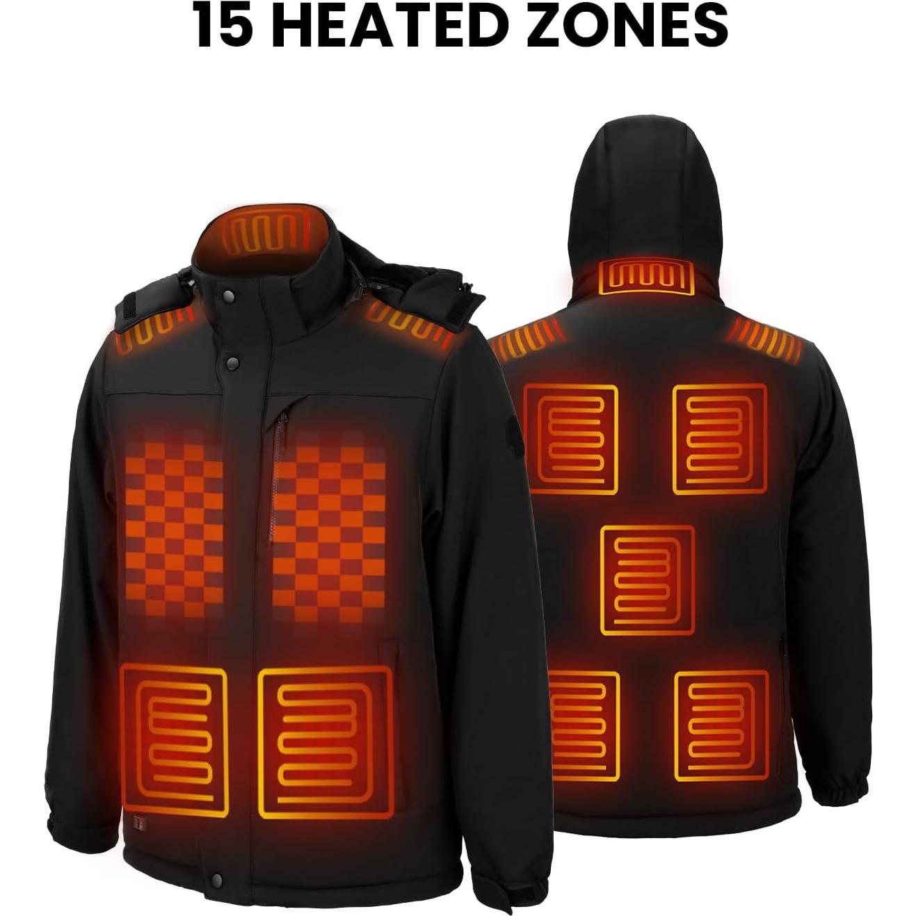 Chaqueta Calentada Eléctrica QIUJIN para Hombres - Impermeable, 15 Zonas Calentadas