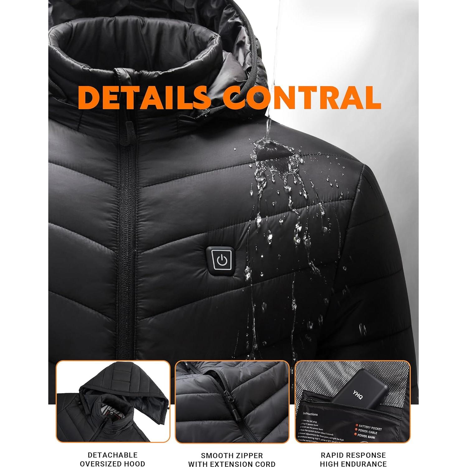 Chaqueta Calentada YHQ 12V 20000mAh para Hombre - Negro XL