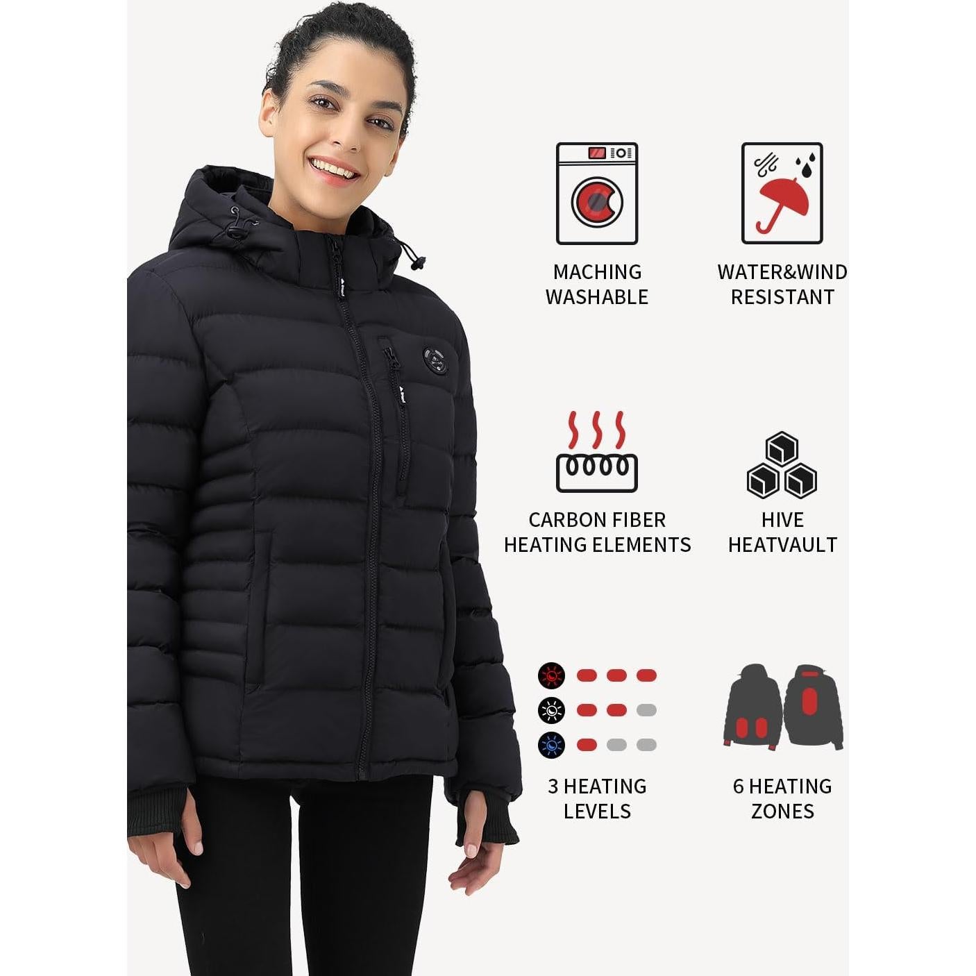 Chaqueta Puffer Calentada iHood para Mujeres - 12V Aislante
