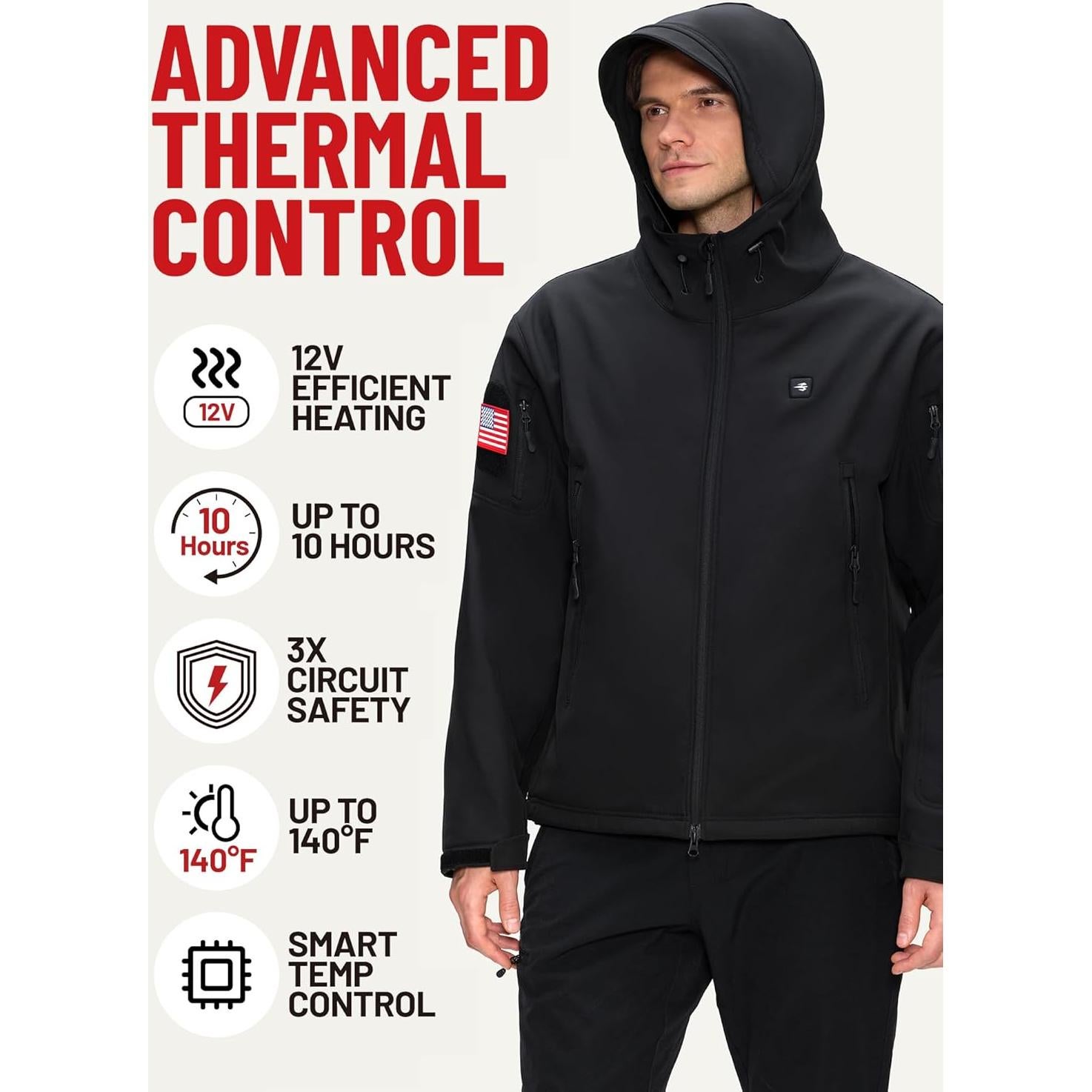 Chaqueta Calentada HEATIX para Hombres 12V con Capucha