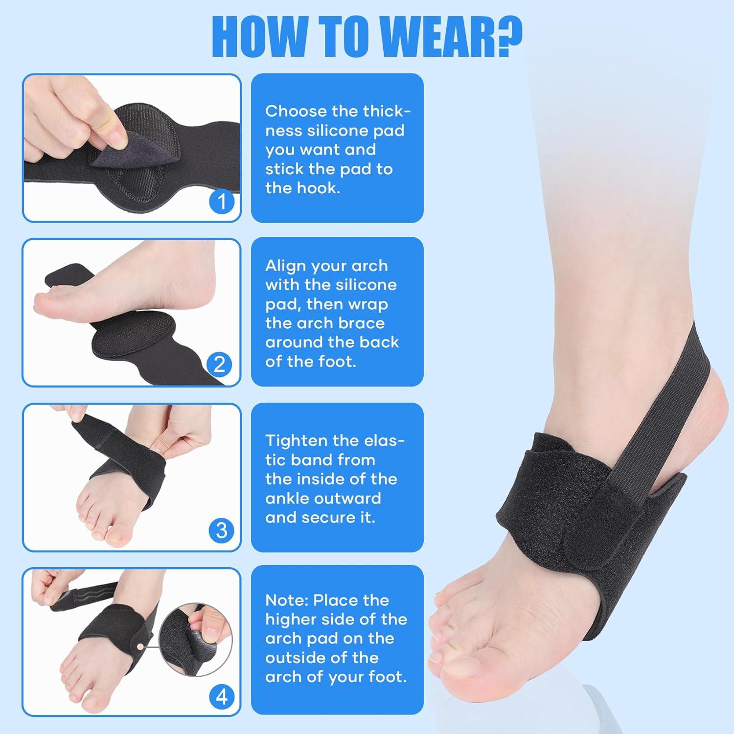 Férulas de Soporte de Arco Vigorwise para Pie Plano - 1 Par Negro