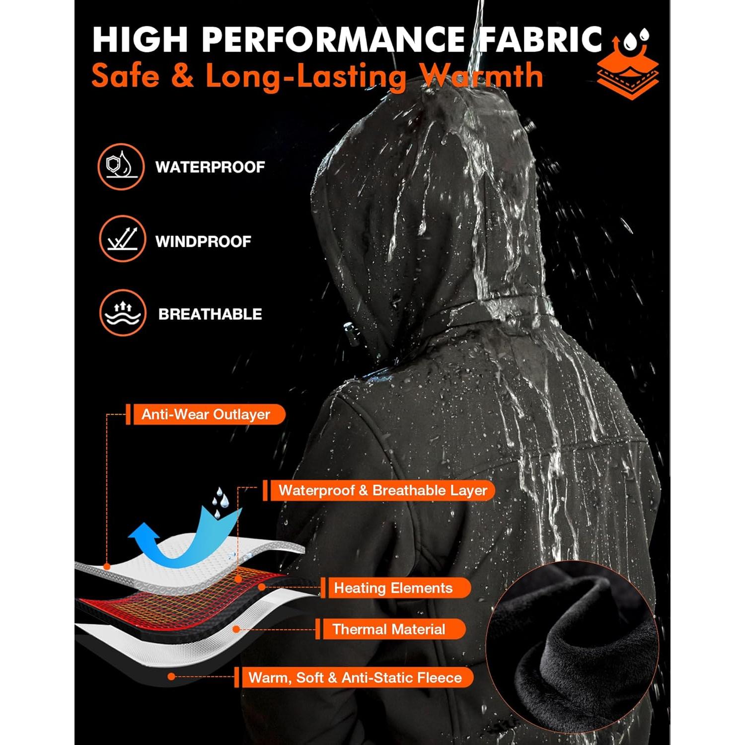 Chaqueta Térmica ARRIS para Hombres - Impermeable, 7.4V, 8 Áreas Calentamiento