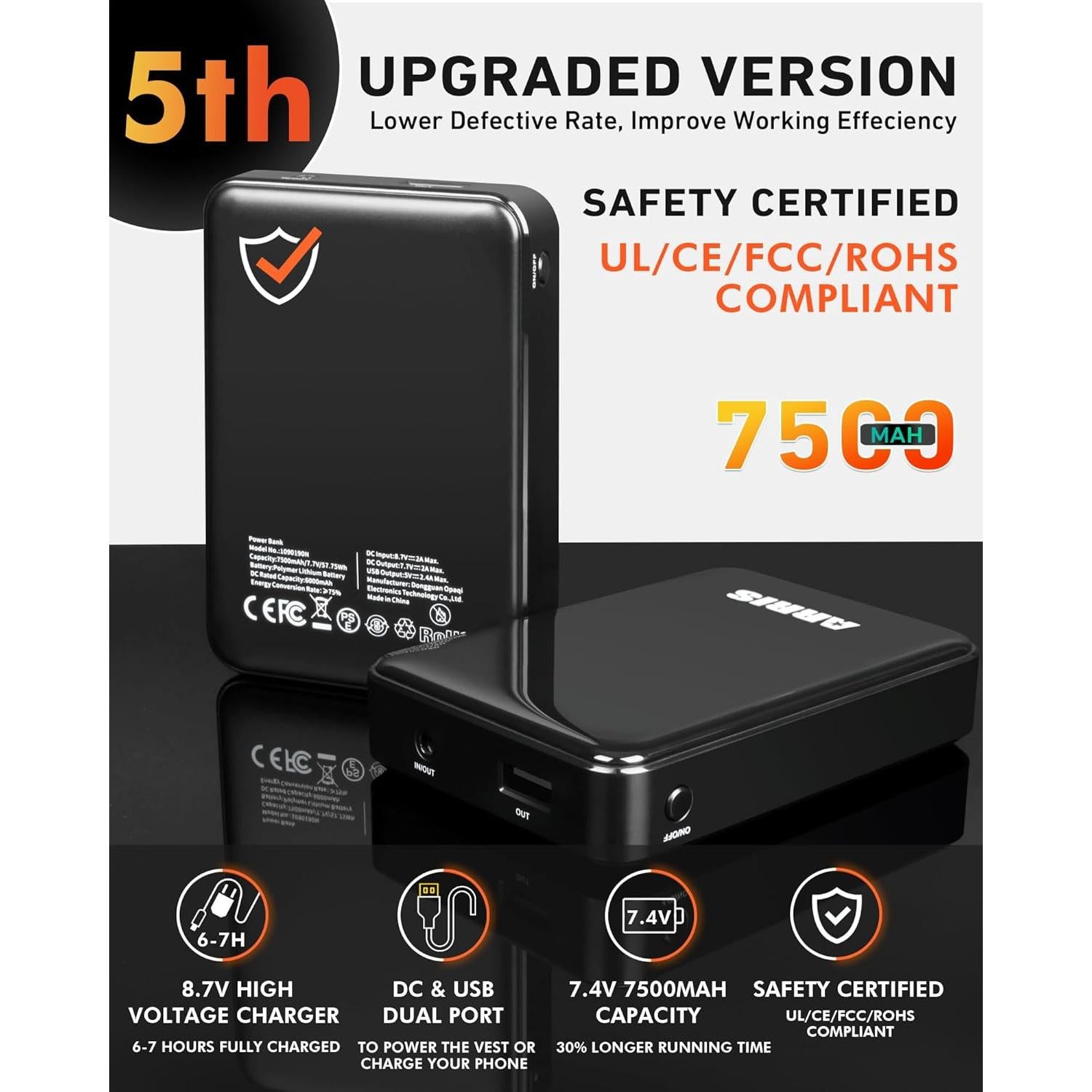 Chaqueta Térmica ARRIS para Hombres - Impermeable, 7.4V, 8 Áreas Calentamiento