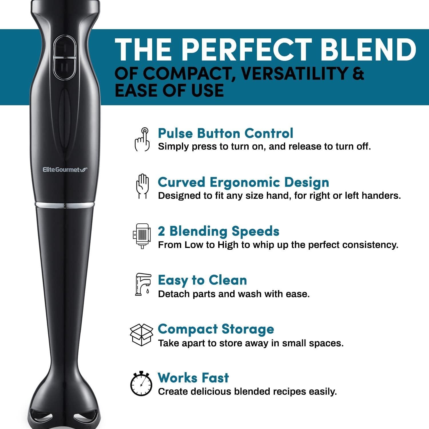 Batidora de Inmersión Elite Gourmet EHB3201 300W 2 Velocidades