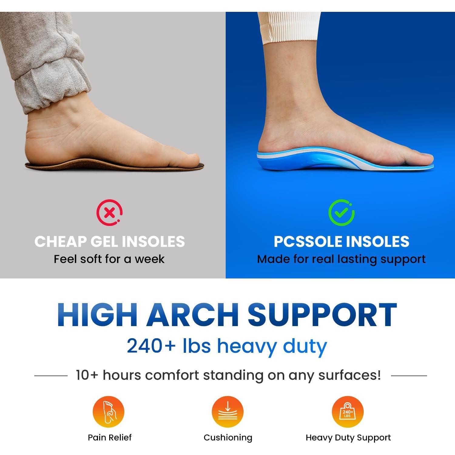 Plantillas ortopédicas PCSsole Pro para fascitis plantar - Soporte alto hasta 109 kg