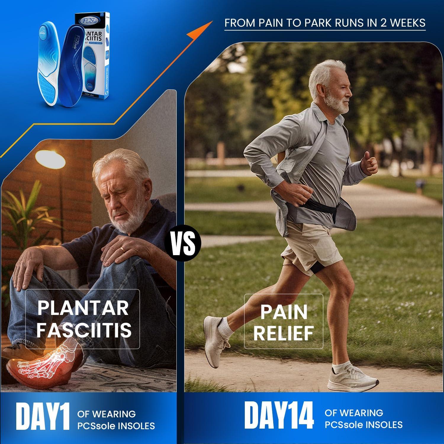 Plantillas ortopédicas PCSsole Pro para fascitis plantar - Soporte alto hasta 109 kg