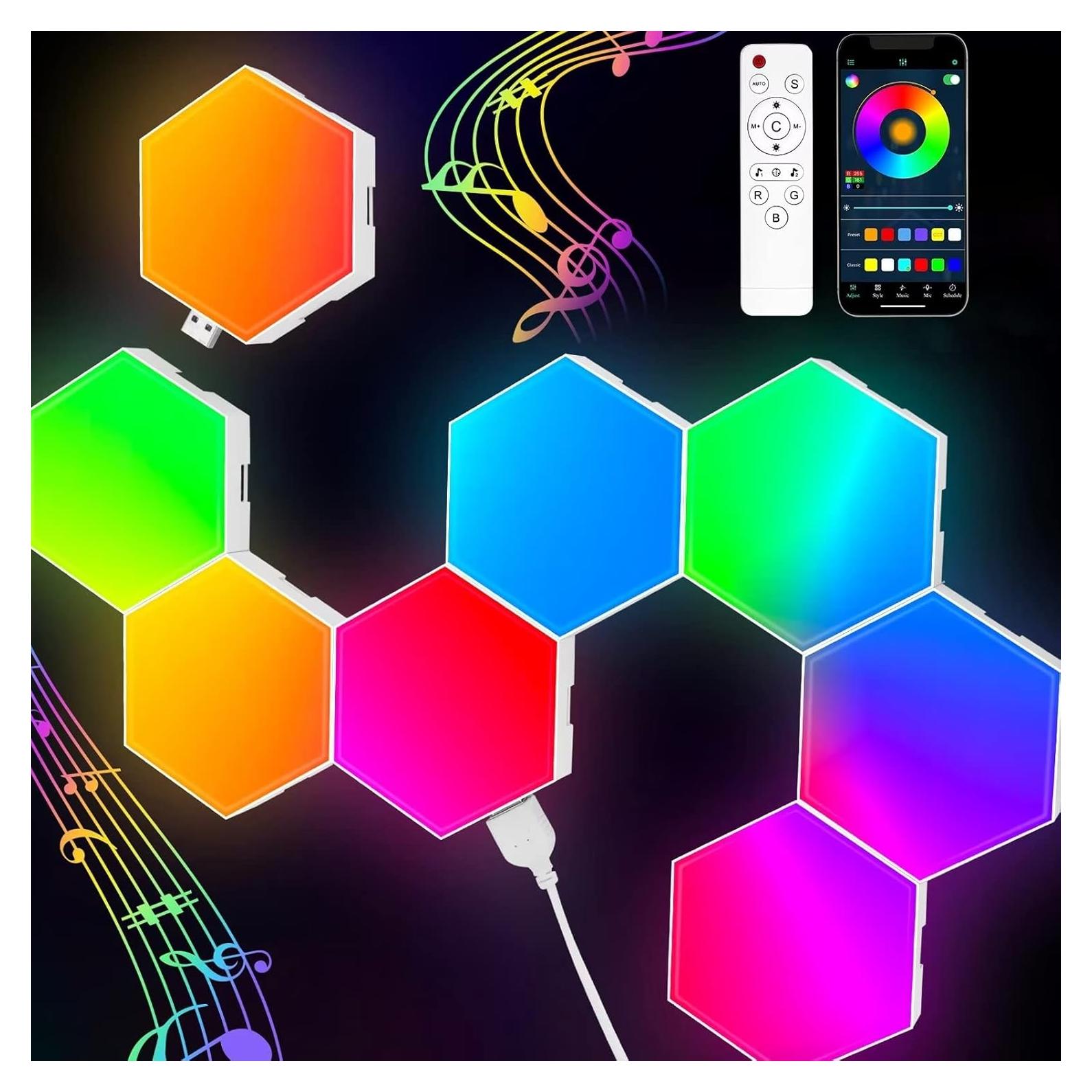 Luces Hexagonales TISOFU RGB - Paquete de 8 Paneles LED