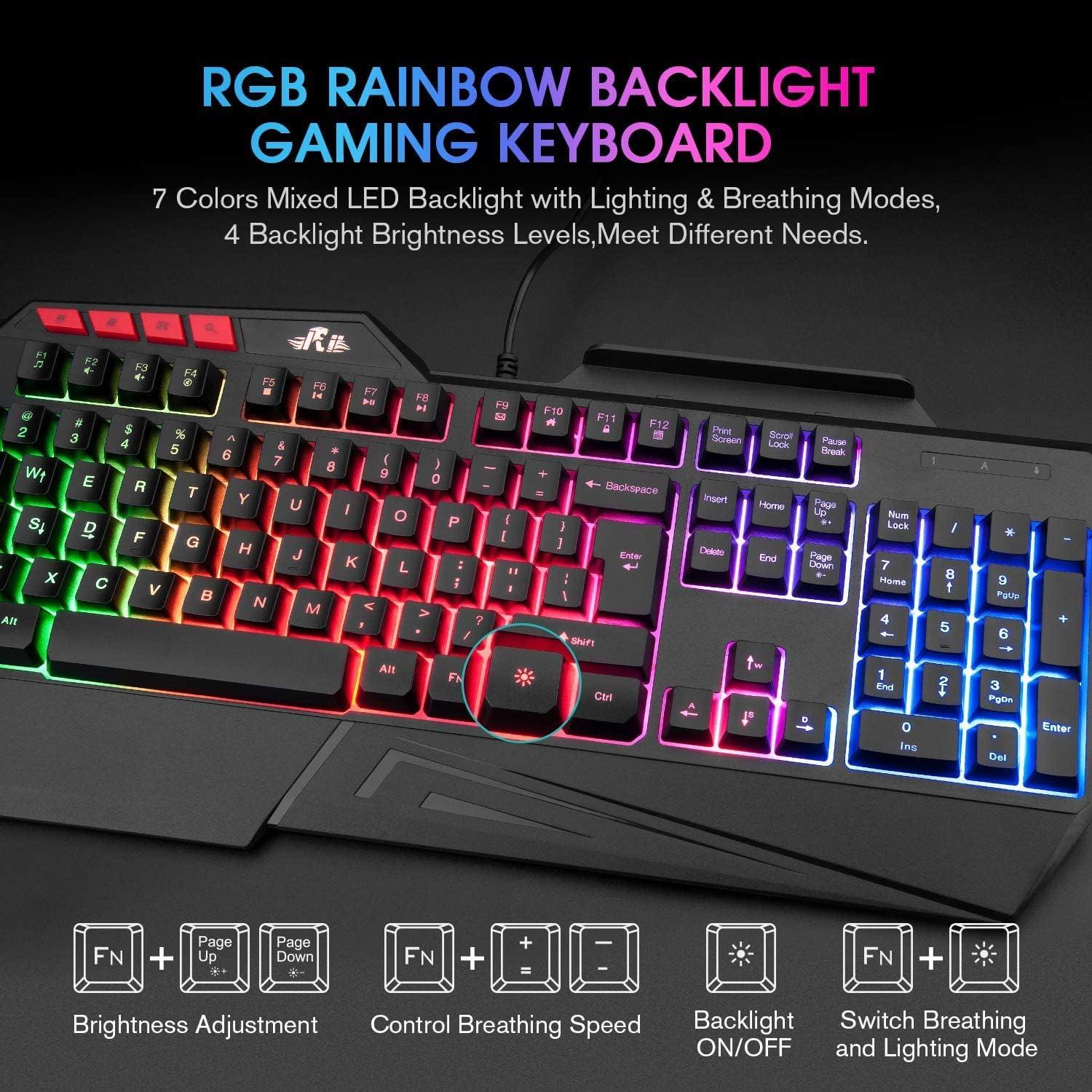 Teclado Gaming Rii RK202 USB RGB Retroiluminado con Reposamuñecas