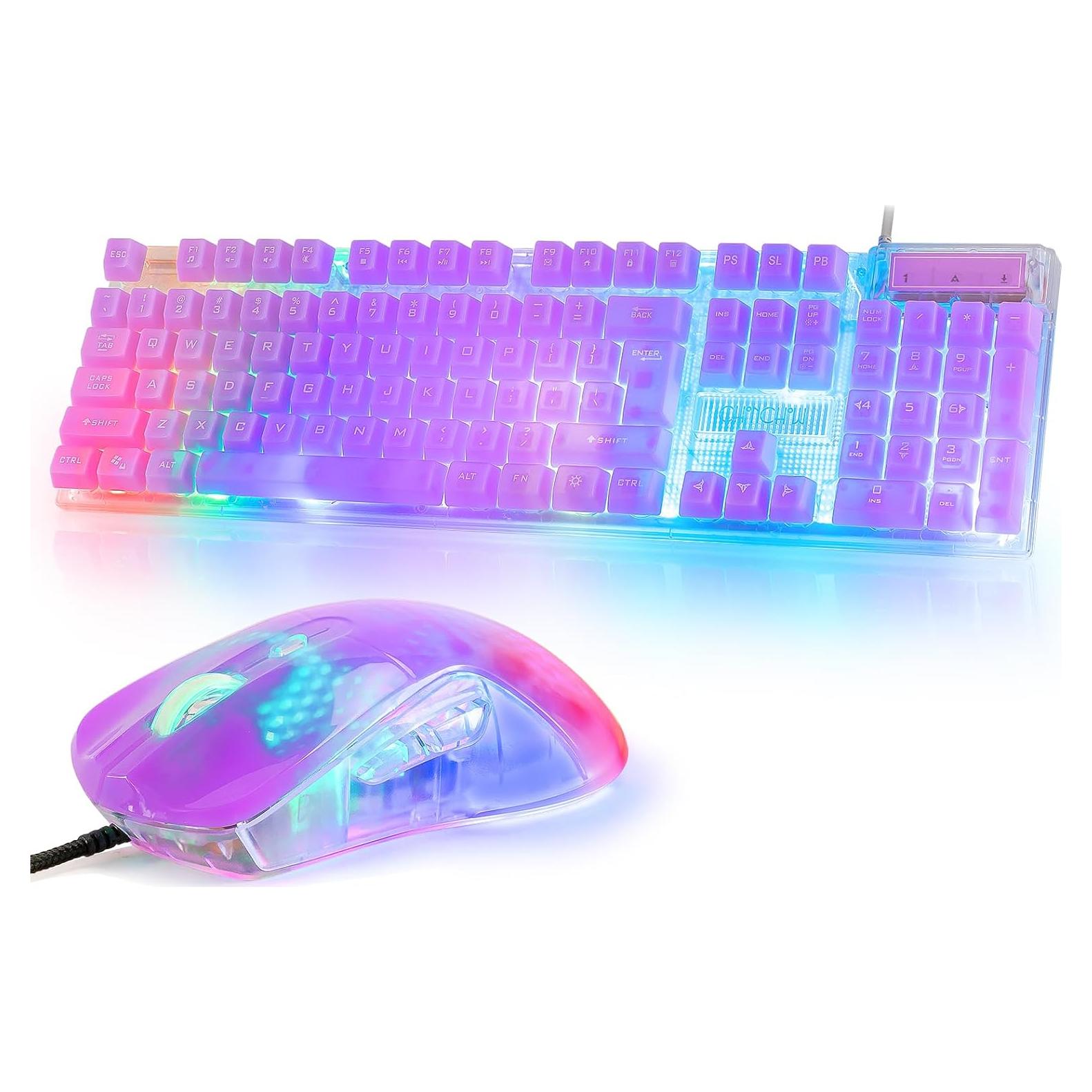 CHONCHOW Combo Teclado y Ratón Gaming RGB USB Claro