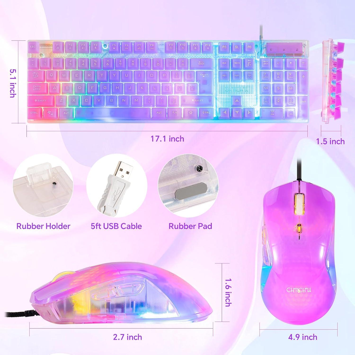CHONCHOW Combo Teclado y Ratón Gaming RGB USB Claro