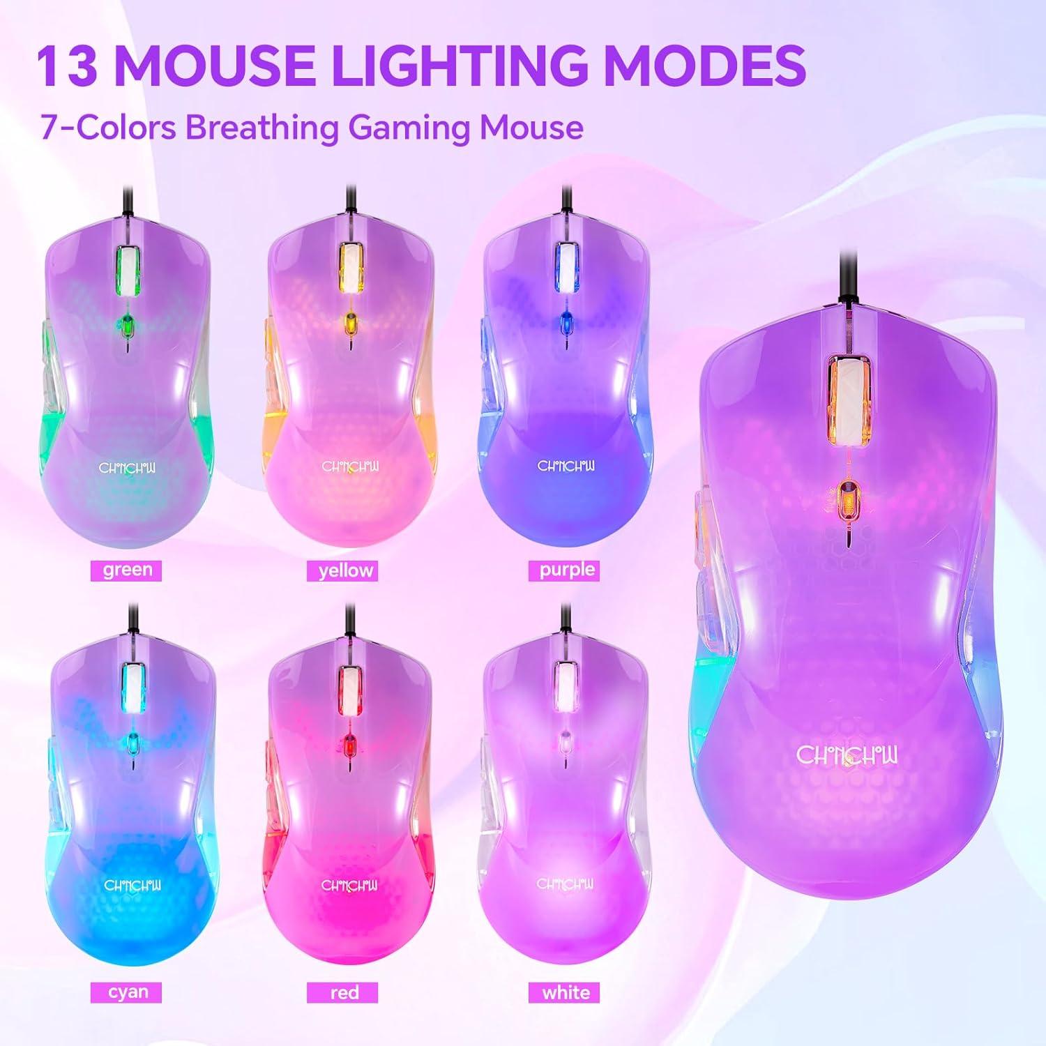 CHONCHOW Combo Teclado y Ratón Gaming RGB USB Claro