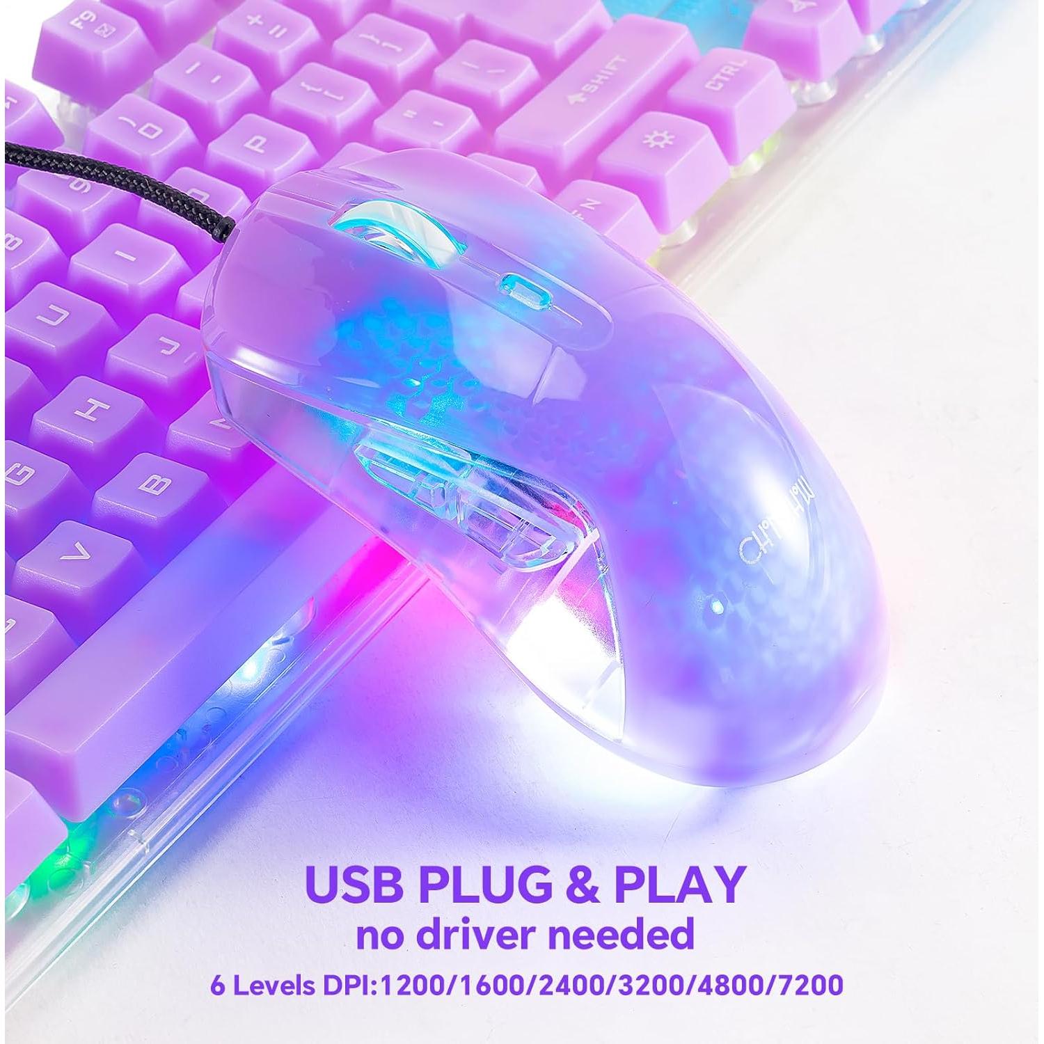 CHONCHOW Combo Teclado y Ratón Gaming RGB USB Claro