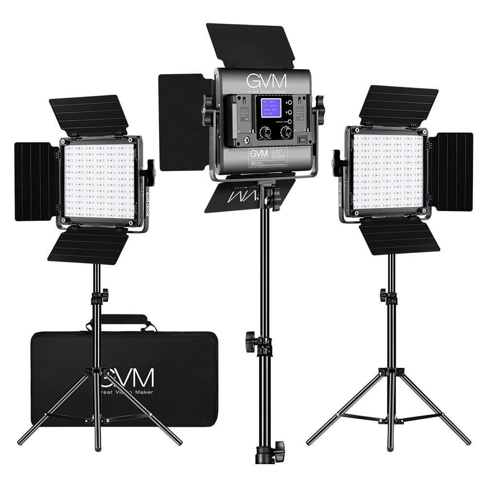 Kit de Iluminación LED RGB GVM 800D, 3 Paquetes, Control APP