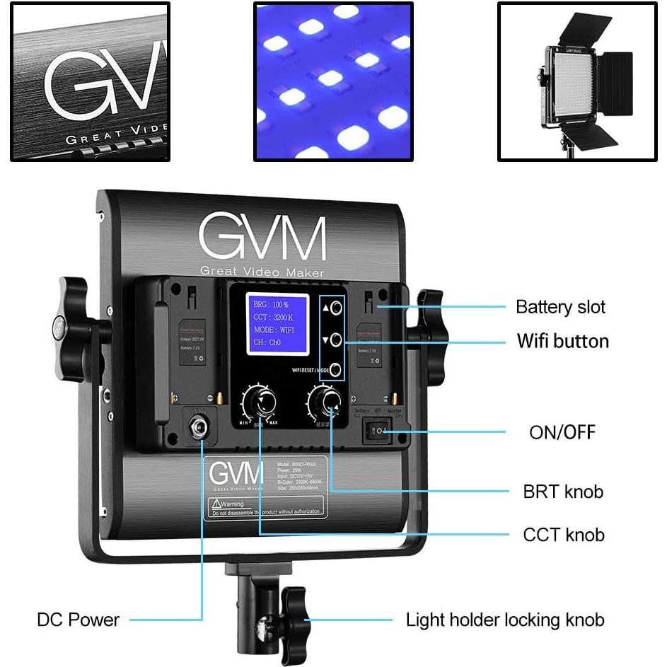 Kit de Iluminación LED RGB GVM 800D, 3 Paquetes, Control APP