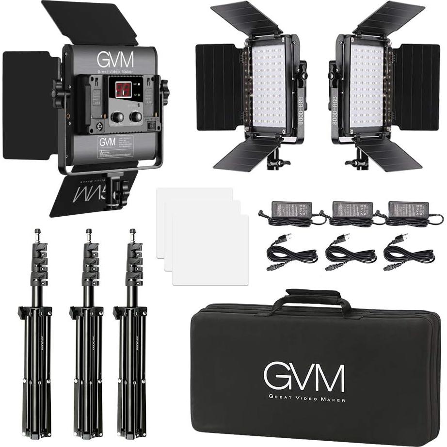 Kit de Iluminación LED RGB GVM 800D, 3 Paquetes, Control APP