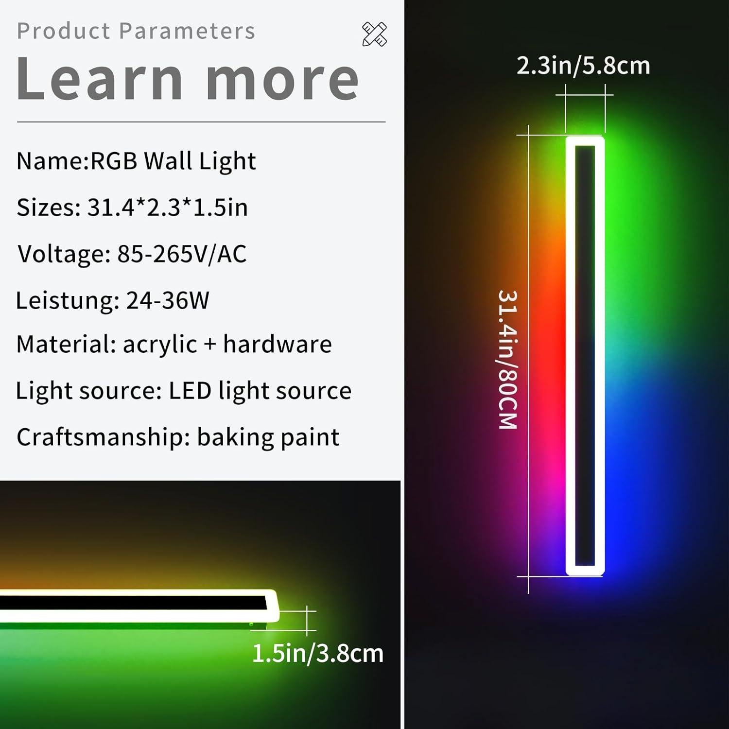 Luz de Pared LED RGB Daoseolo 80 cm Impermeable IP65
