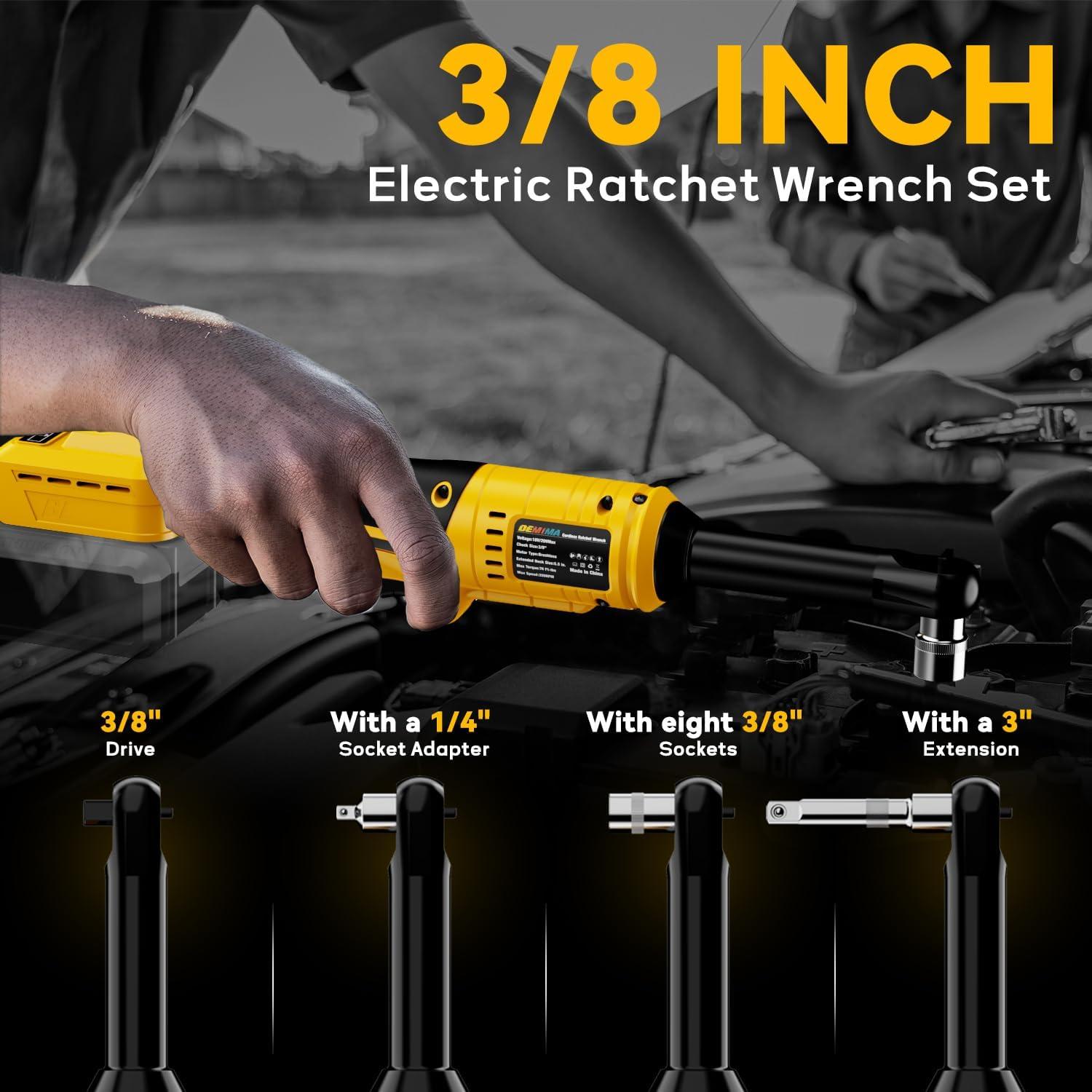 Llave de Trinquete Inalámbrica DEMIMA 20V 3/8" 100N·m con 8 Sockets