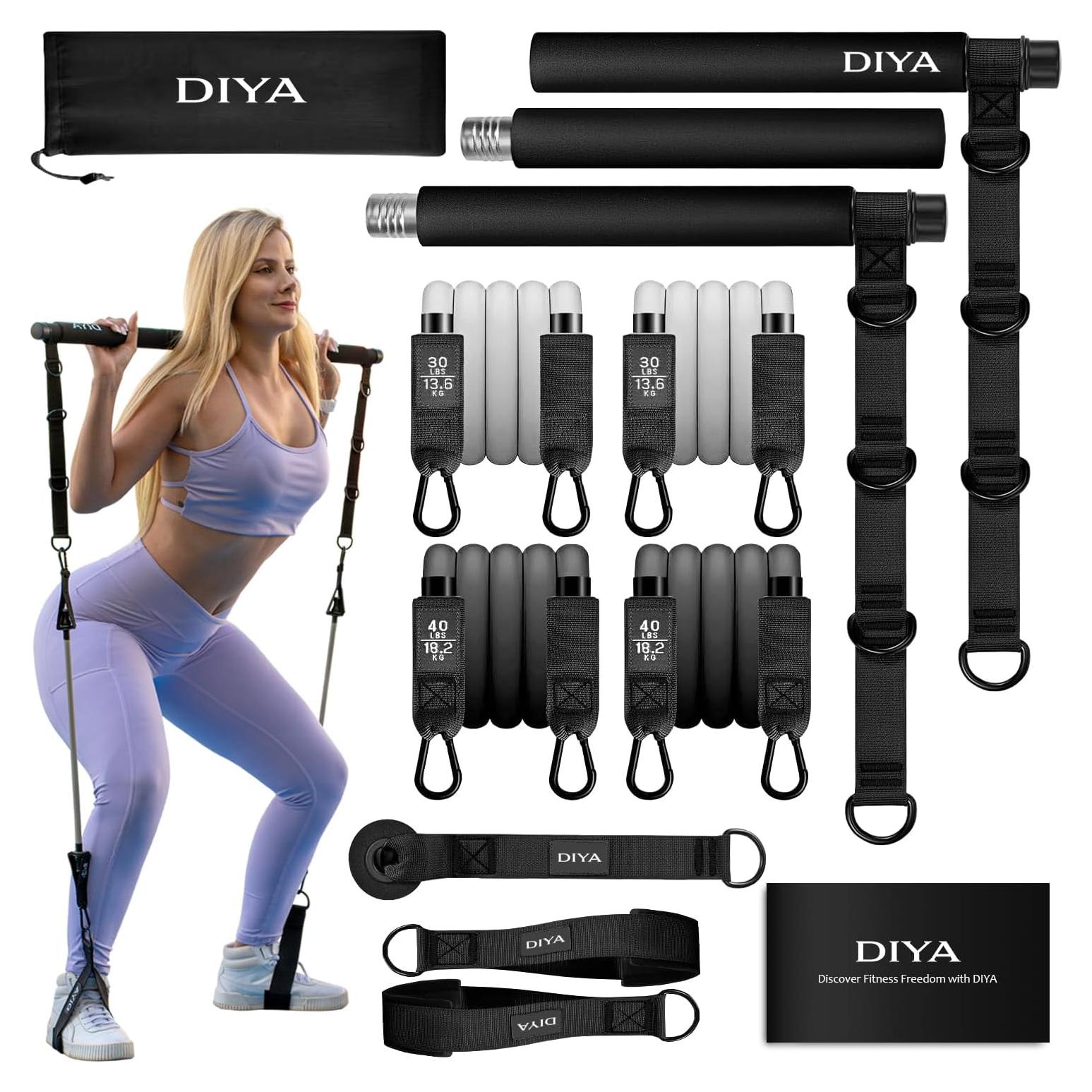 Kit de Bar Pilates DIYA con Bandas de Resistencia 140 lbs