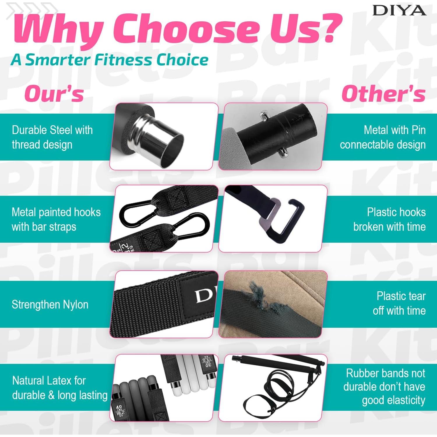 Kit de Bar Pilates DIYA con Bandas de Resistencia 140 lbs