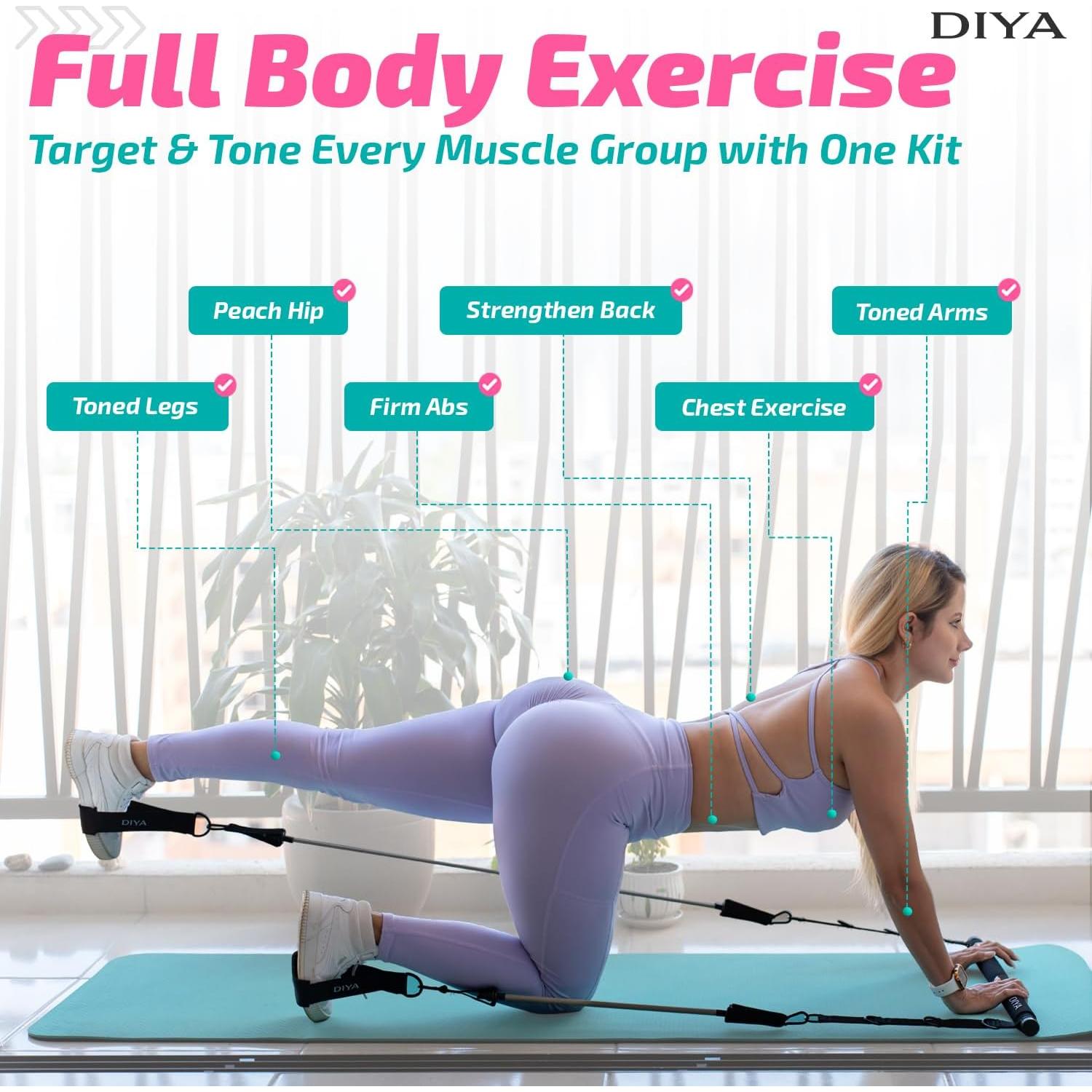 Kit de Bar Pilates DIYA con Bandas de Resistencia 140 lbs