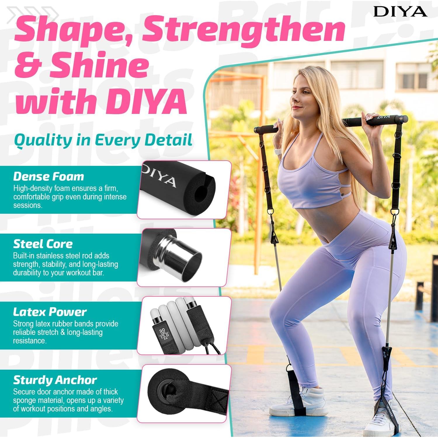 Kit de Bar Pilates DIYA con Bandas de Resistencia 140 lbs