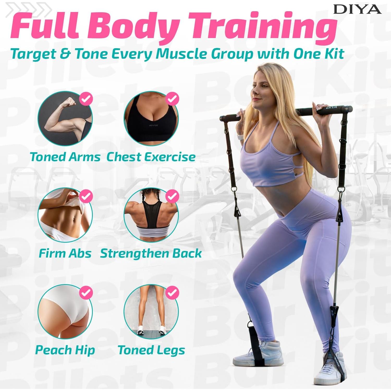 Kit de Bar Pilates DIYA con Bandas de Resistencia 140 lbs
