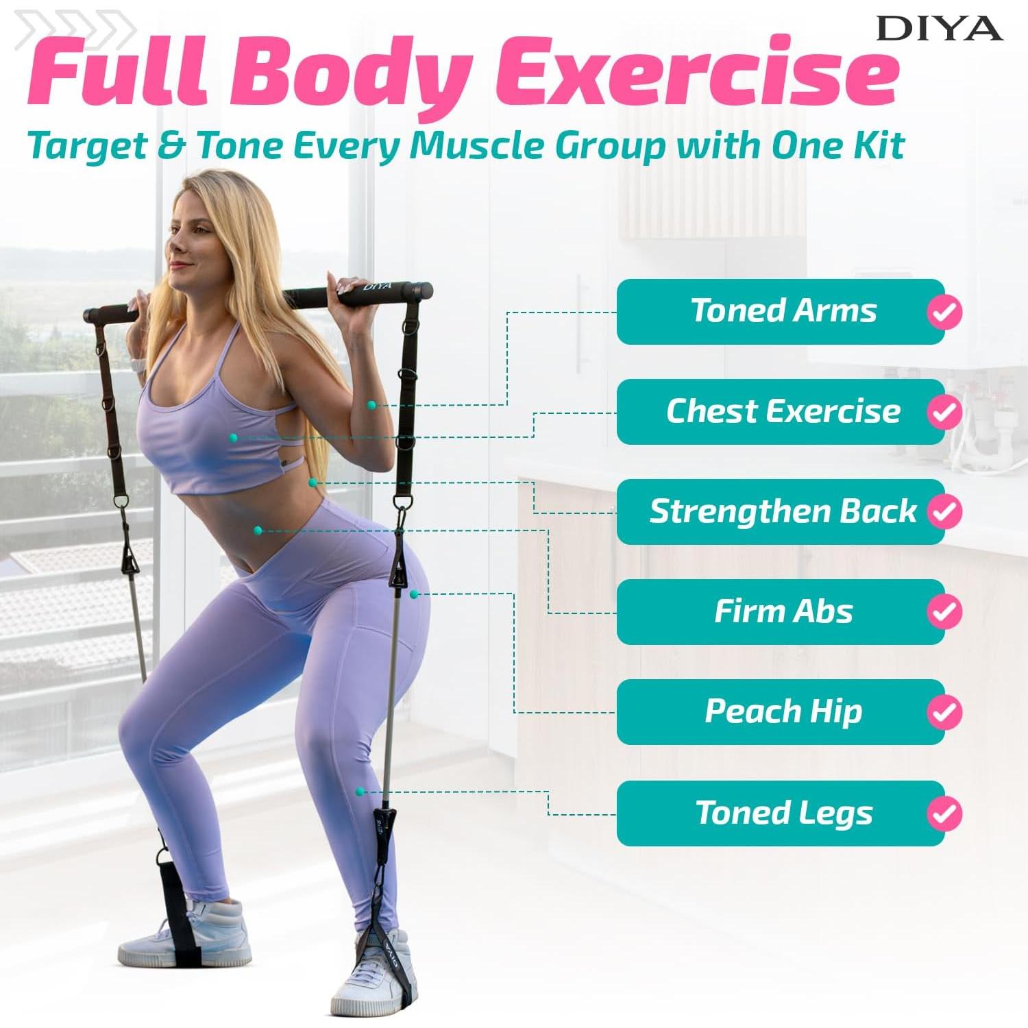 Kit de Bar Pilates DIYA con Bandas de Resistencia 140 lbs