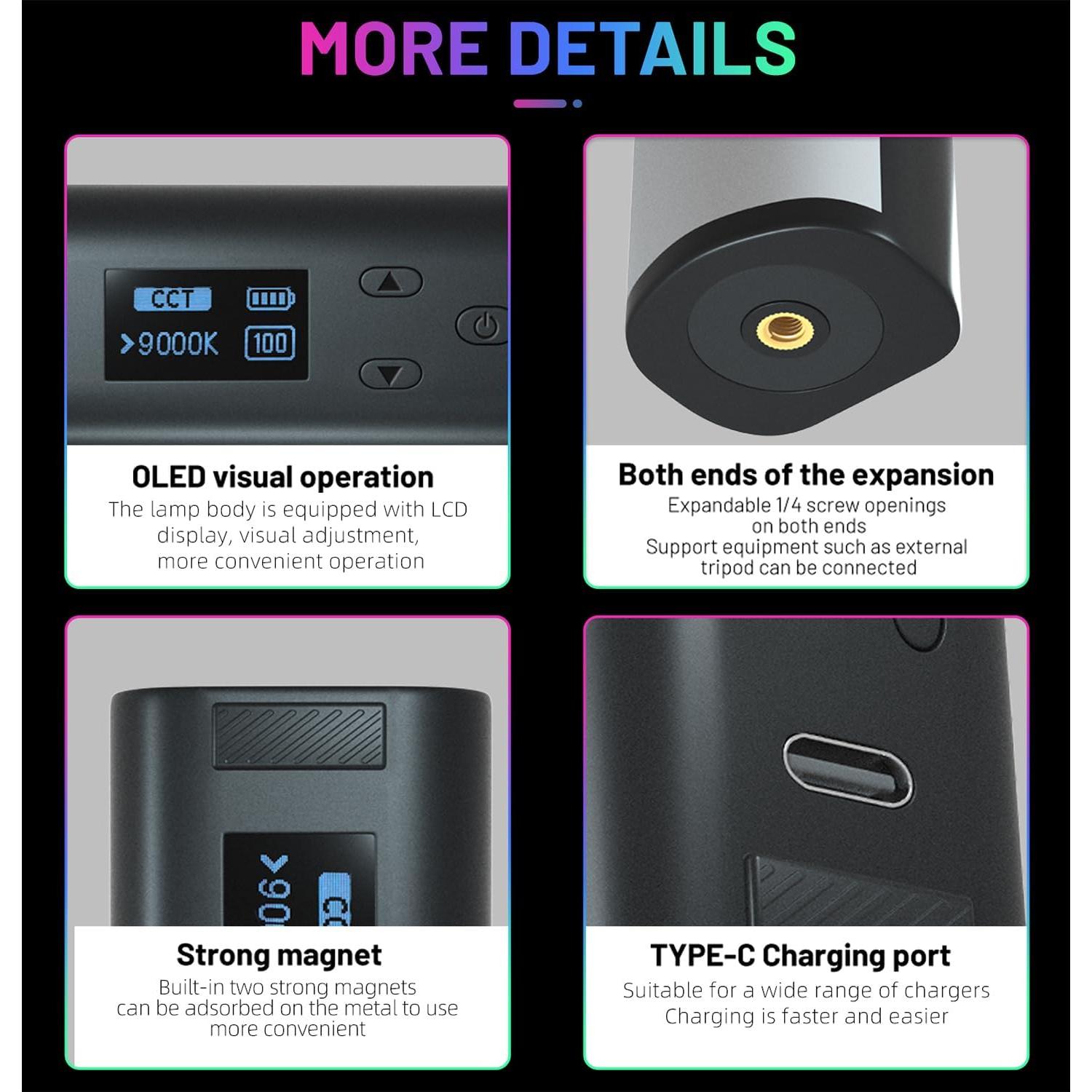 Varita de Luz LED RGB Portátil Lapgood 12cm 2500-9000K