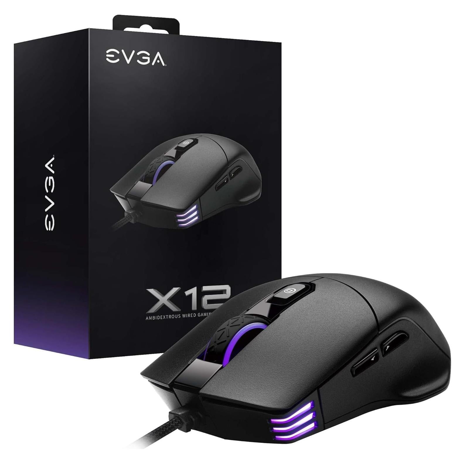 Ratón Gaming EVGA X12, 16,000 DPI, RGB, Con cable, Negro