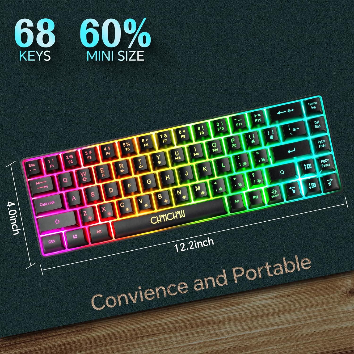 Teclado Gaming CHONCHOW RGB 60% 68 Teclas Compacto USB-C