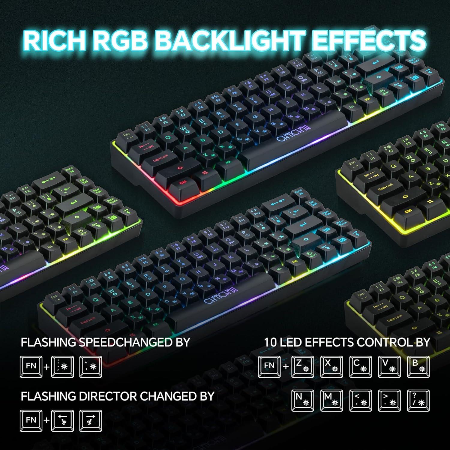 Teclado Gaming CHONCHOW RGB 60% 68 Teclas Compacto USB-C