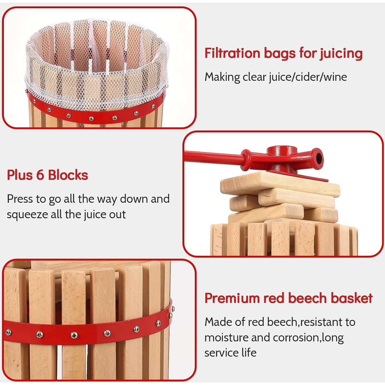 Prensa de Vino Manual PioneerWorks 1.6 Gal de Madera y Acero