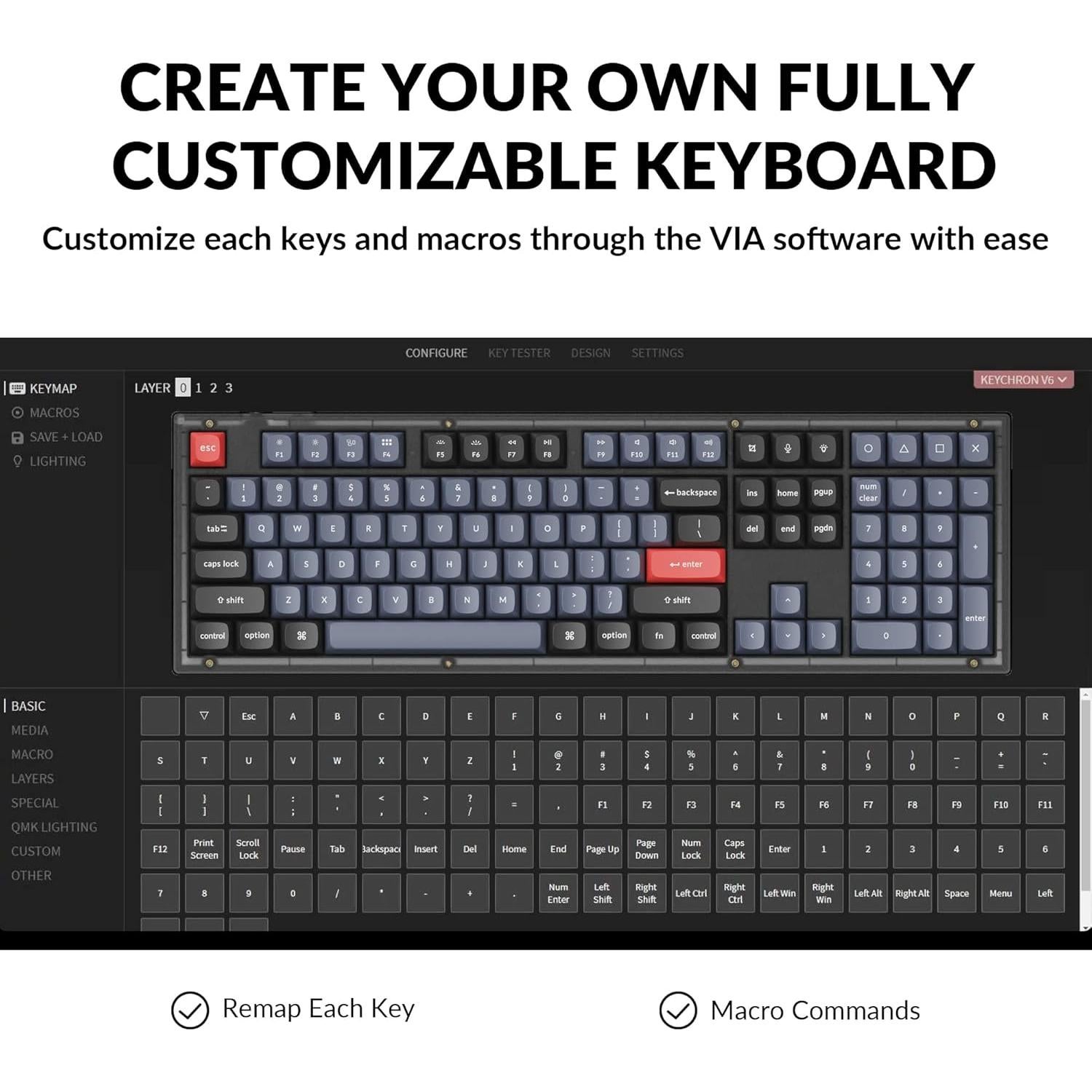 Teclado Mecánico Keychron V6 QMK/VIA 108 Teclas Intercambiable