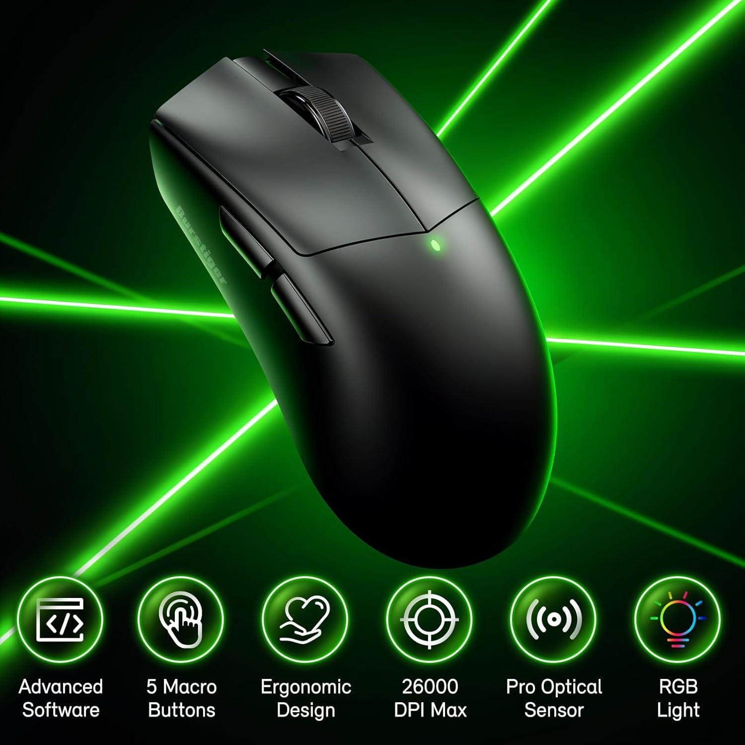 Ratón Gaming Inalámbrico Burstiger 55g 26000 DPI Ergonómico