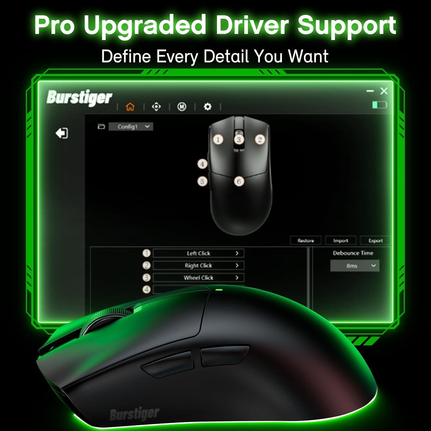 Ratón Gaming Inalámbrico Burstiger 55g 26000 DPI Ergonómico