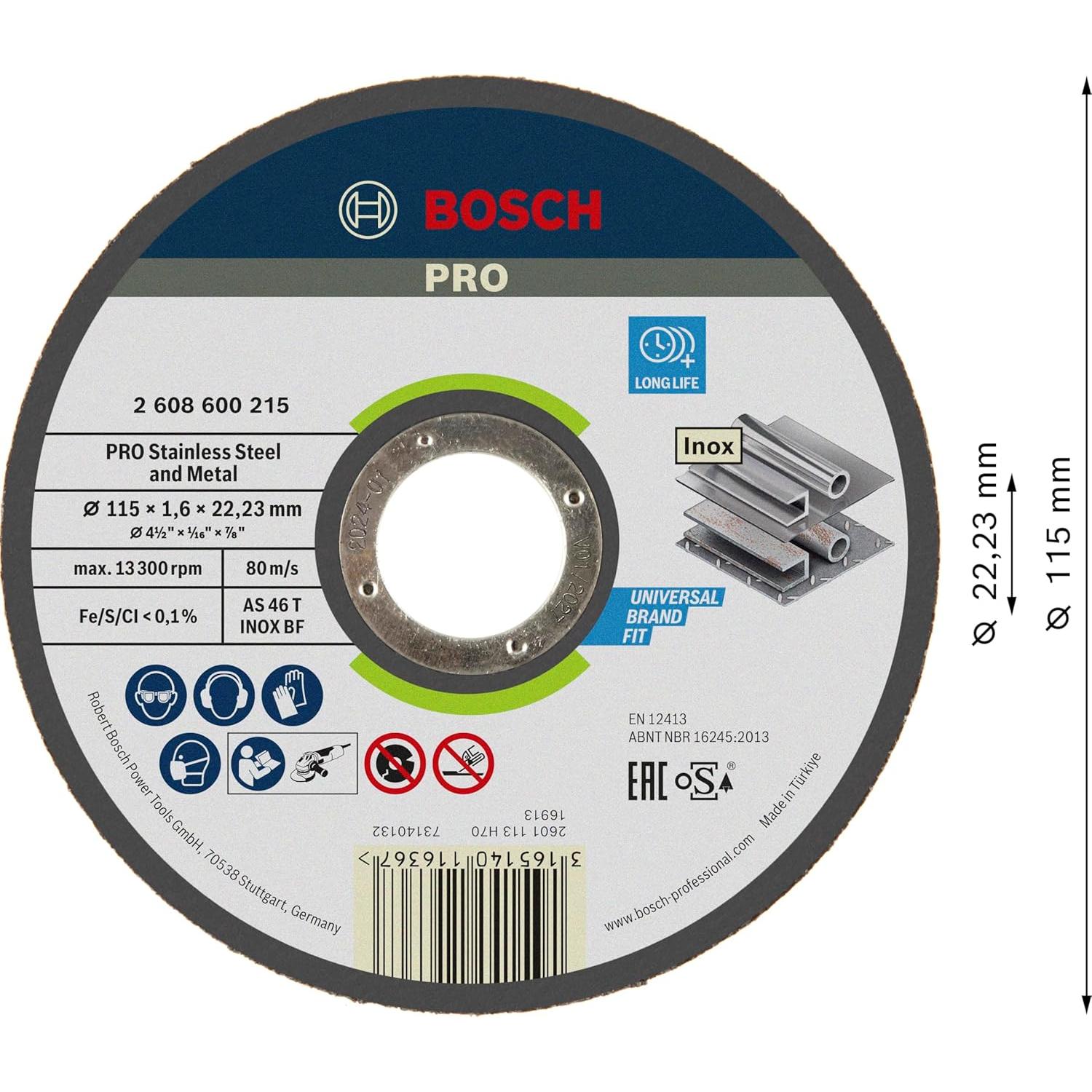 Disco de Corte Bosch PRO 115 mm Acero Inoxidable y Metal