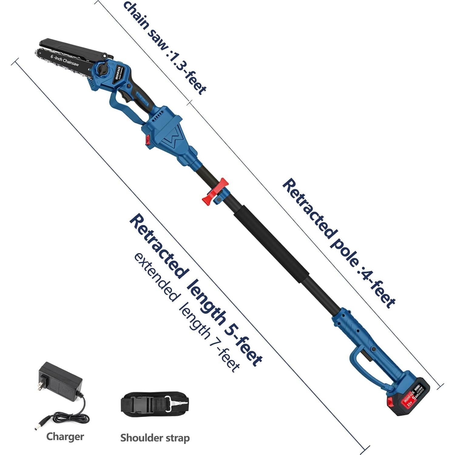 Sierra de Pértiga IRONFACE 2-en-1 con Mini Motosierra 15.24cm