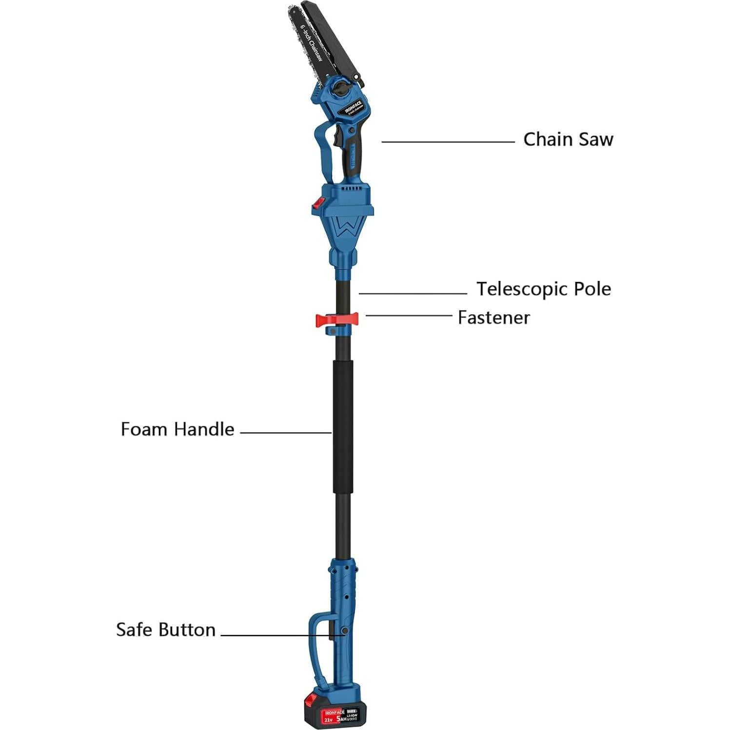 Sierra de Pértiga IRONFACE 2-en-1 con Mini Motosierra 15.24cm