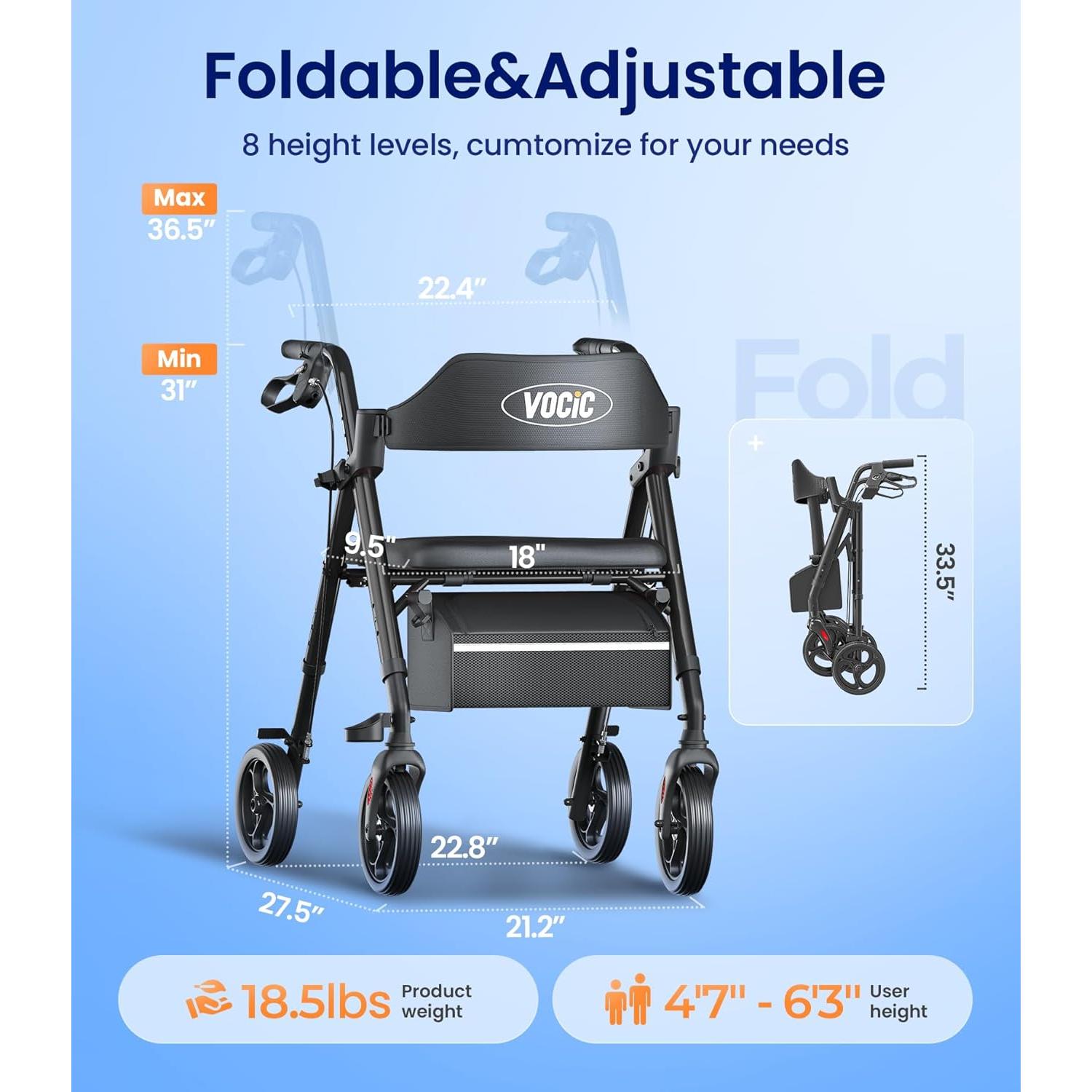 Caminador VOCIC Z21 para adultos mayores con asiento 158.8kg