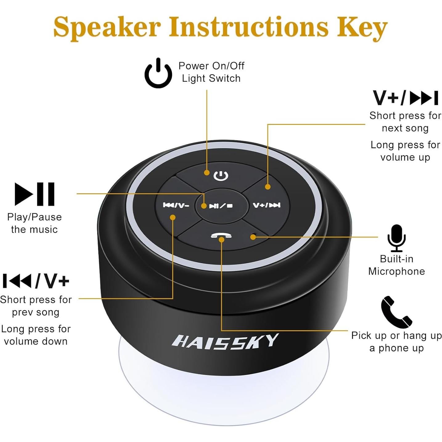 Altavoz Bluetooth HAISSKY IP67 con Luz LED y Ventosa