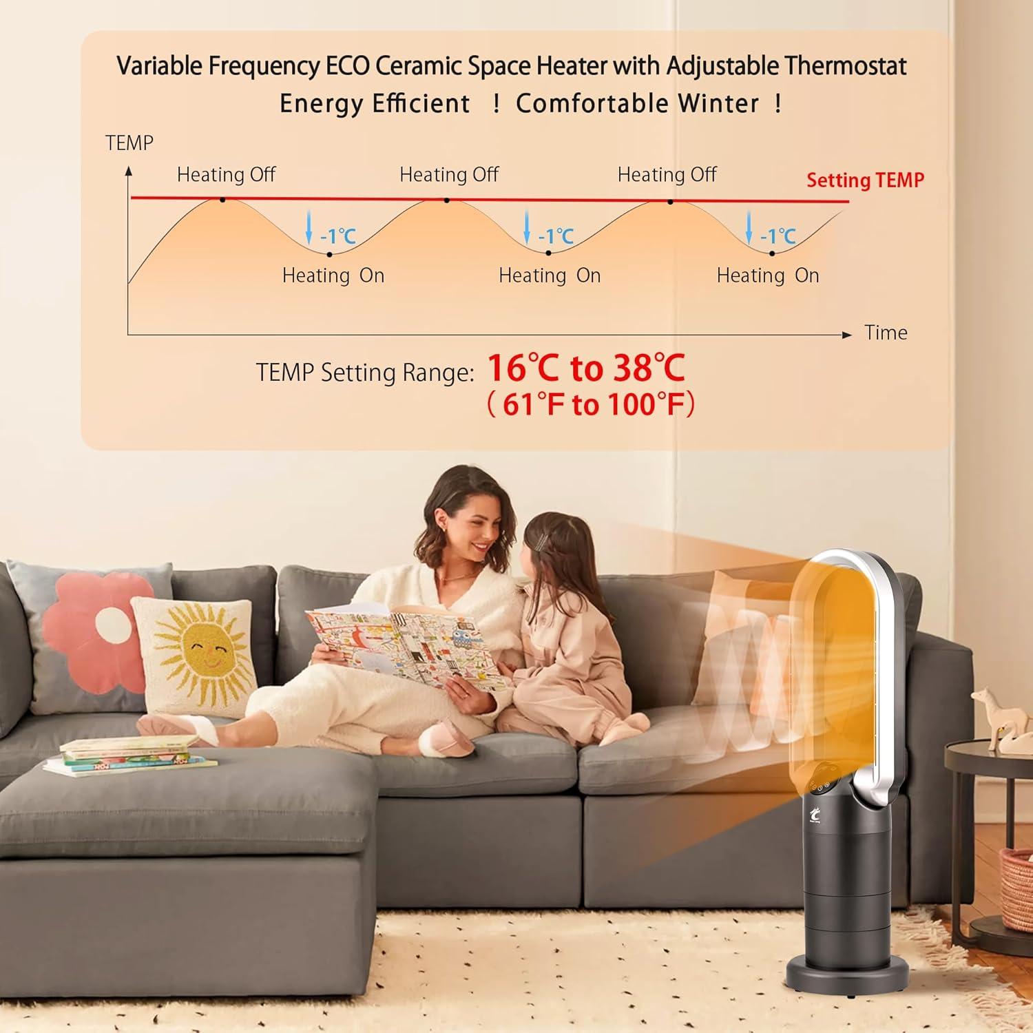 Ventilador Torre Sin Aspas y Calefactor Ocean Loong AB01H 1500W