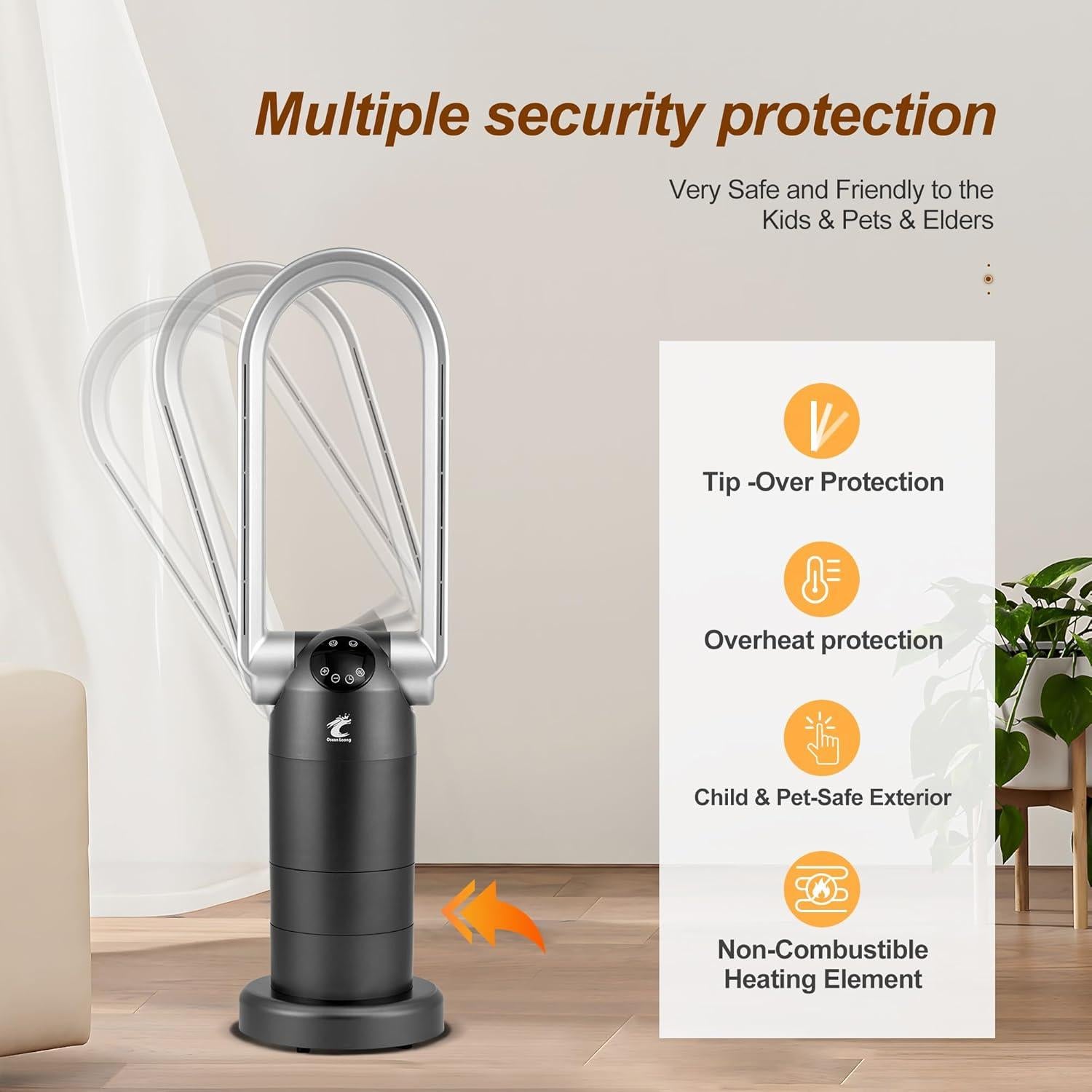 Ventilador Torre Sin Aspas y Calefactor Ocean Loong AB01H 1500W