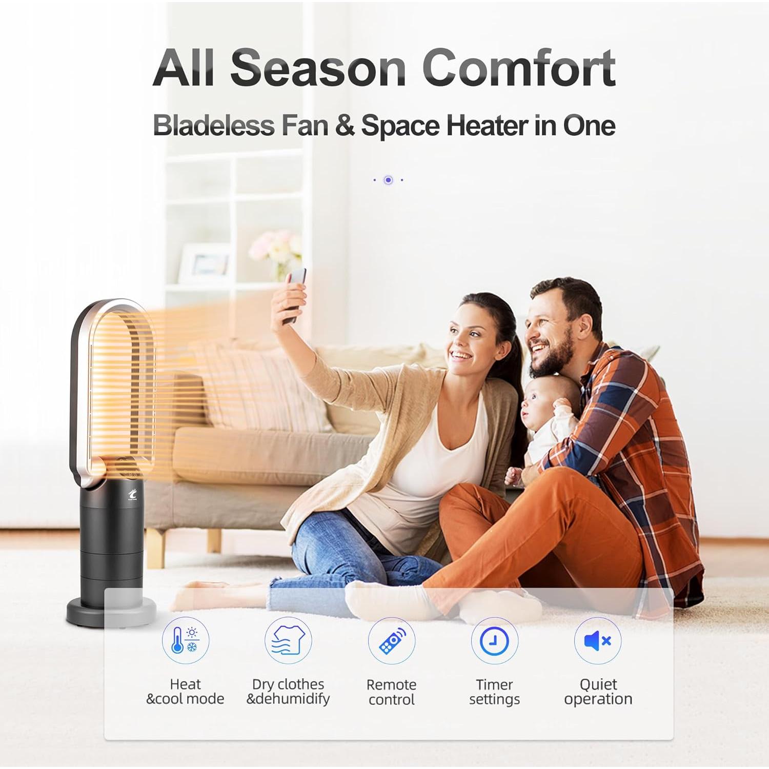 Ventilador Torre Sin Aspas y Calefactor Ocean Loong AB01H 1500W