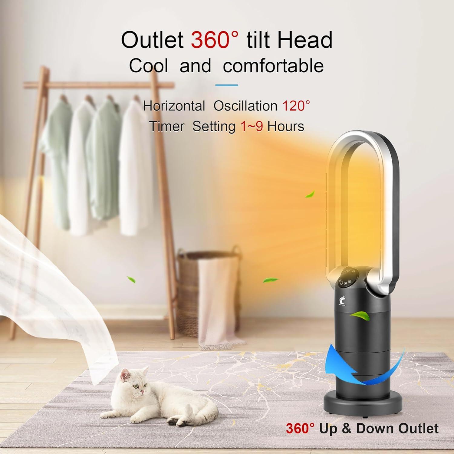 Ventilador Torre Sin Aspas y Calefactor Ocean Loong AB01H 1500W