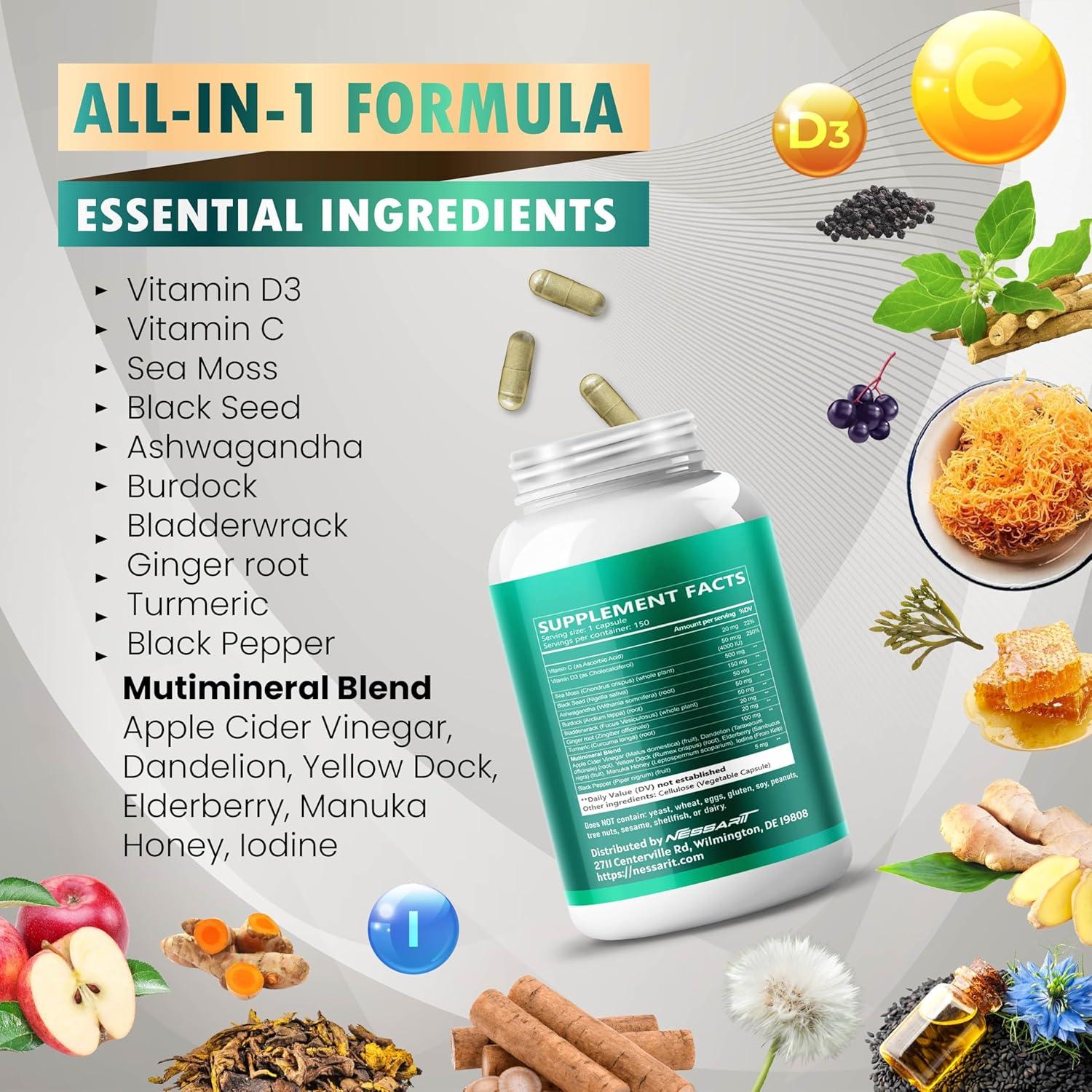 Suplemento de Musgo Marino Nessarit 150 Cápsulas 16 Ingredientes