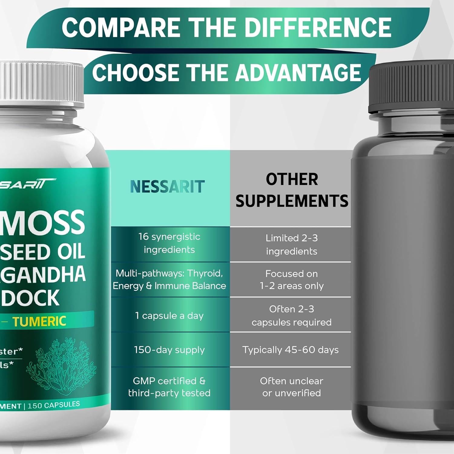 Suplemento de Musgo Marino Nessarit 150 Cápsulas 16 Ingredientes